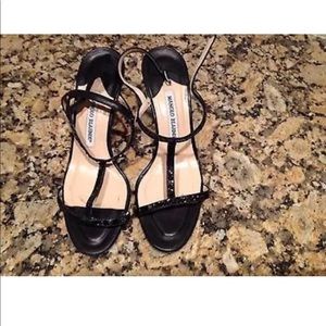 Manolo Blahnik brown sequence shoes sz 36.5